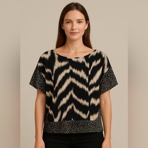 Alfani Black and Cream Patterned Blouse